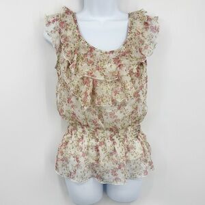 Vintage Y2K Floral Blouse Size Small Coquette Fairycore Early 2000s Ruffles